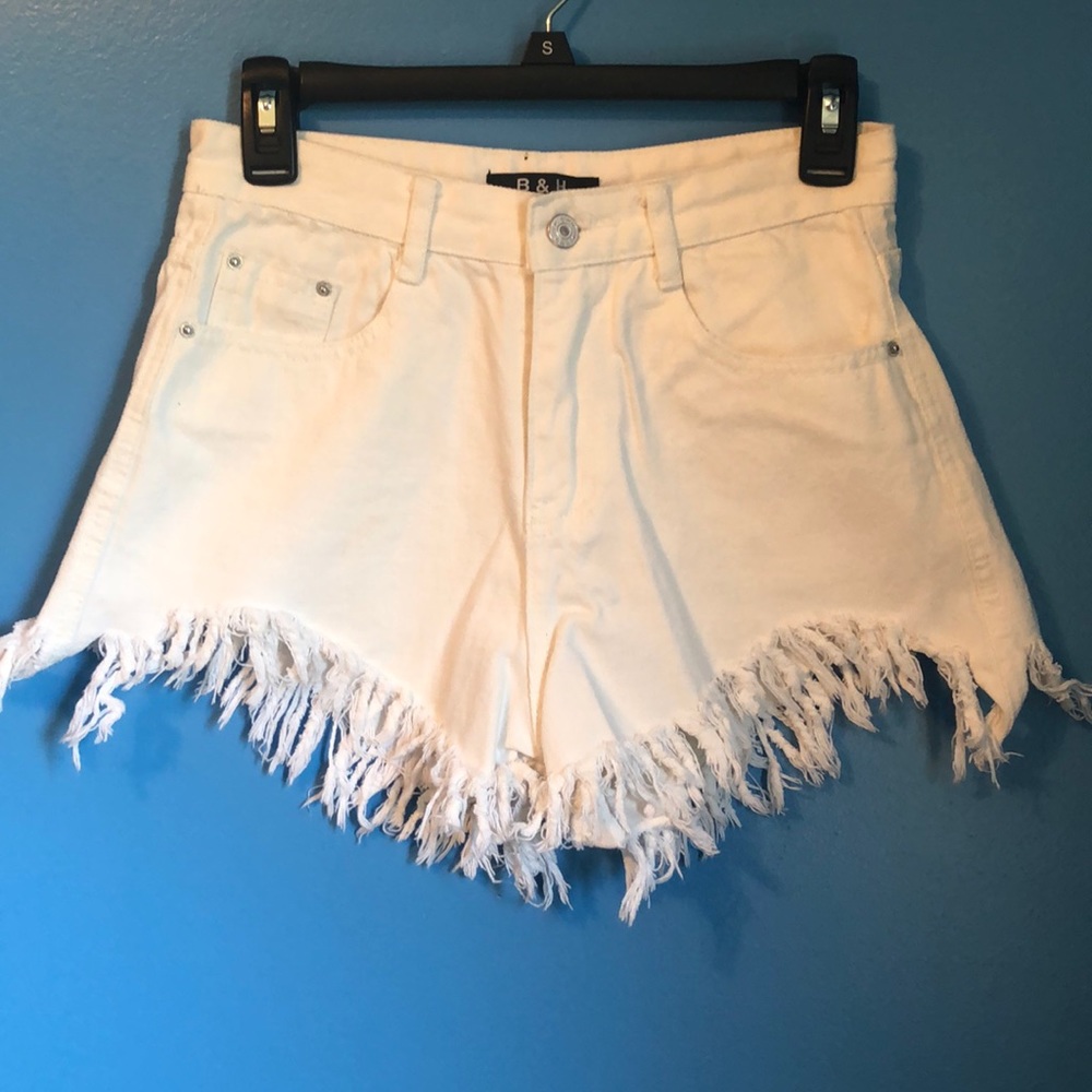 B & H White Fringe Shorts